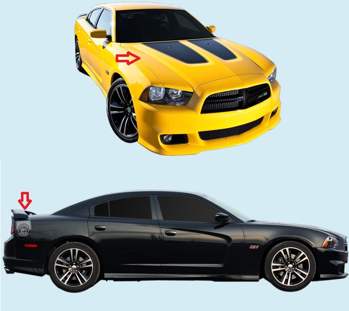 2012-14 Dodge Super Bee Hood & Tail Stripes Decal Kit - Click Image to Close